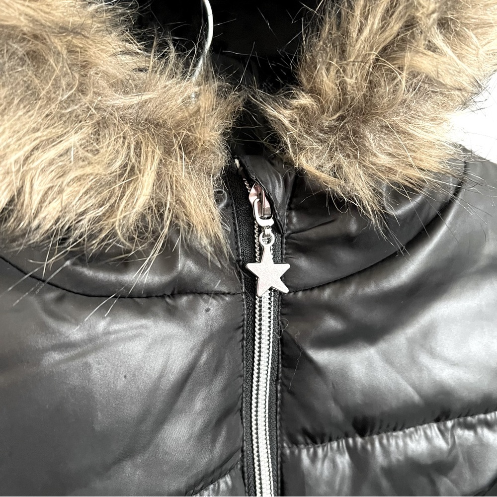 Rothschild black puffer coat jacket fur trim hood L 14 12 - Picture 7 of 11